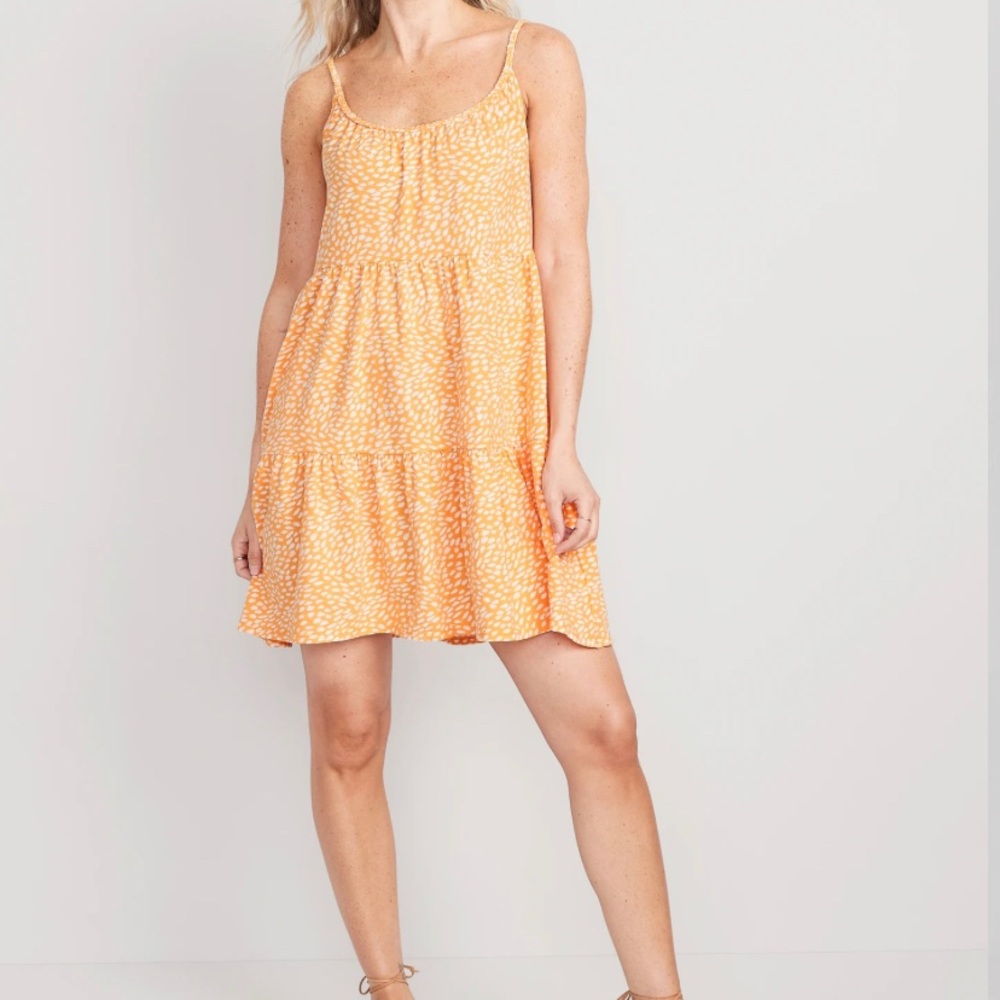 NWT Old Navy Braided-Strap Tiered Mini Swing Dress in Golden Aurora
